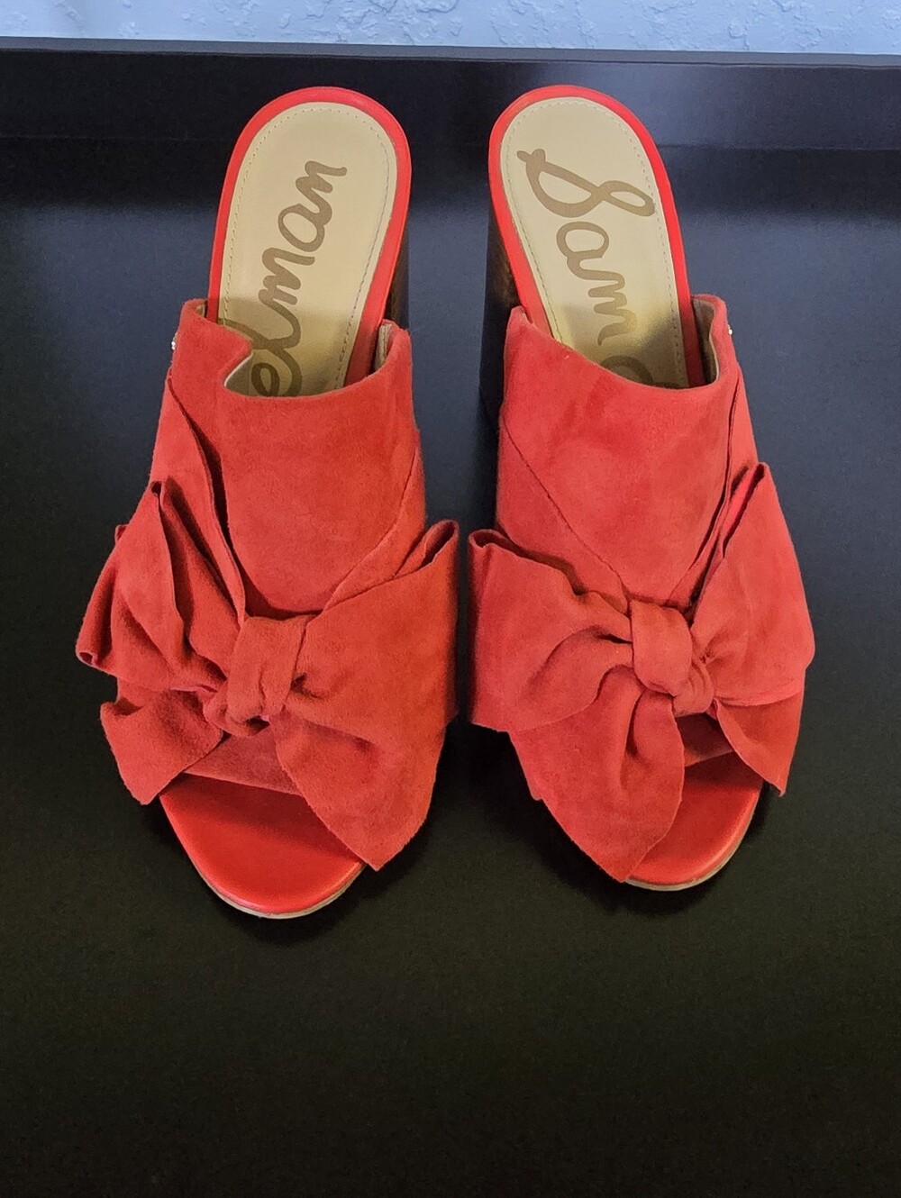 Sam Edelman Yumi Red Suede Block Heels with Bows in Size 8.5